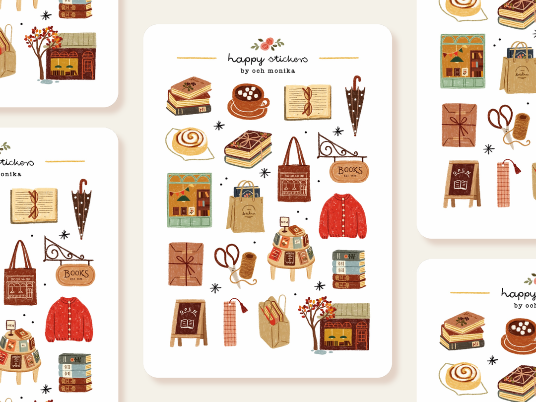 Rainy Bookshop - Sticker Sheet | Reading Planner Stickers