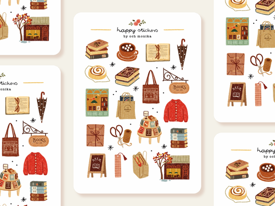 Rainy Bookshop - Sticker Sheet | Reading Planner Stickers