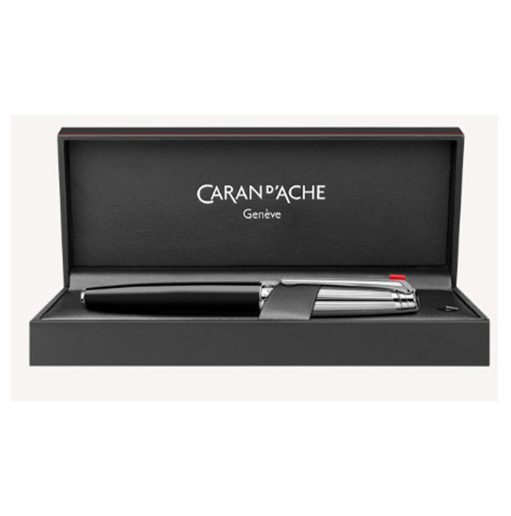 Caran d'Ache Silver-Plated, Rhodium-Coated LÉMAN BICOLOR Black Roller Pen