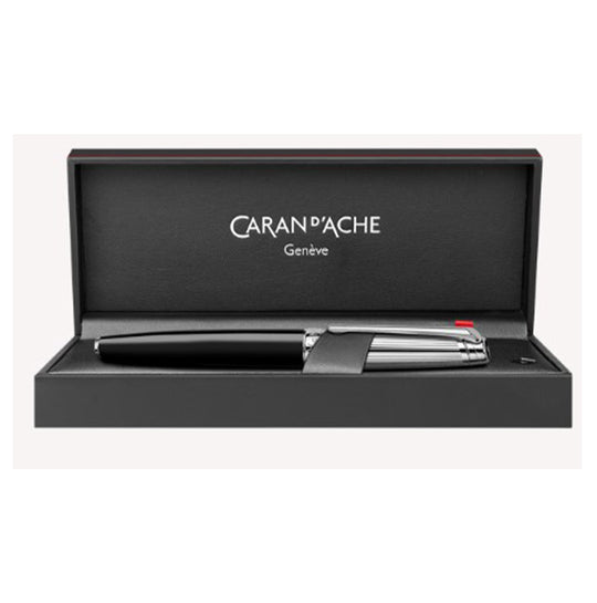 Caran d'Ache Silver-Plated, Rhodium-Coated LÉMAN BICOLOR Black Roller Pen