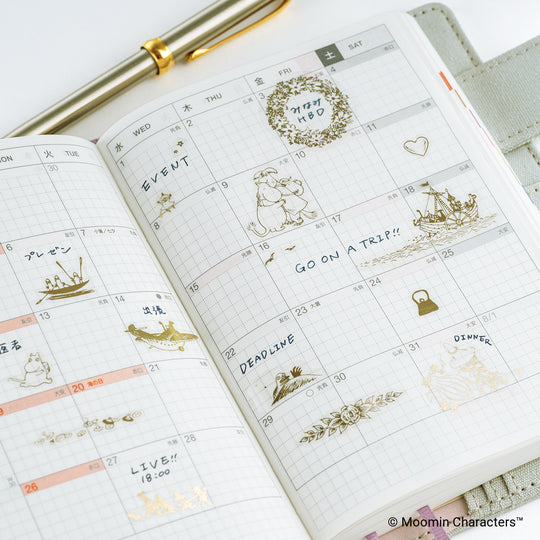 Hobonichi Moomin Foil-Stamped Clear Stickers - Adventure Log