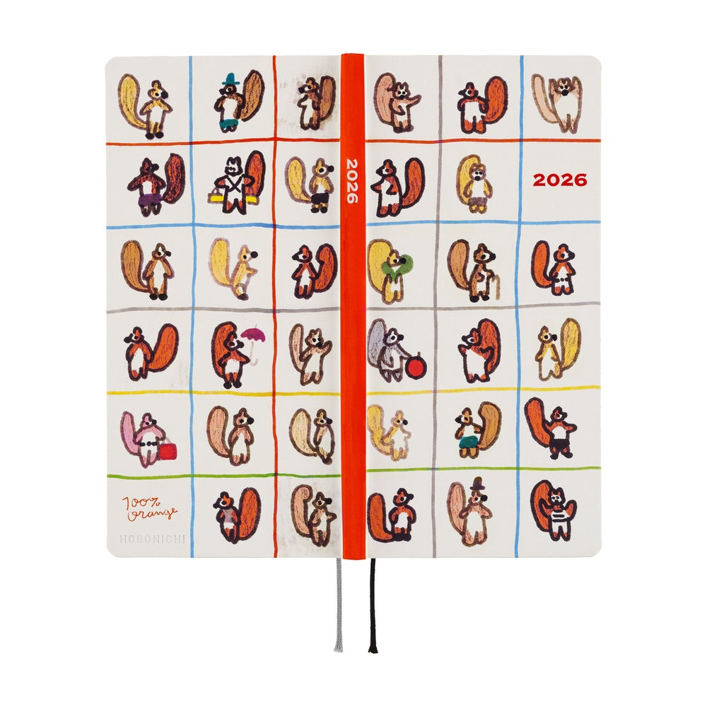 Hobonichi Weeks English Tall & Slim 100% Orange- Squirrel’s Moving Day