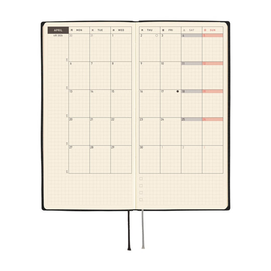 Hobonichi Weeks English Tall & Slim White Line- Black