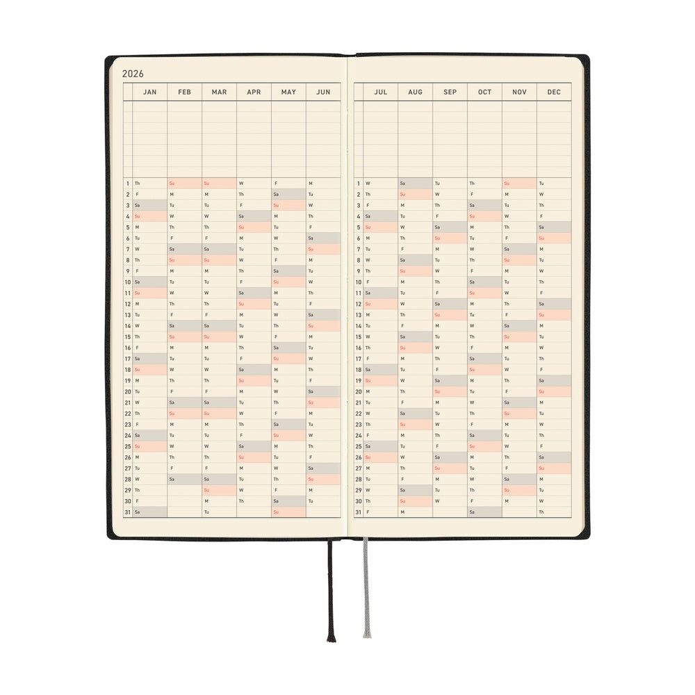 Hobonichi Weeks English Tall & Slim White Line- Black