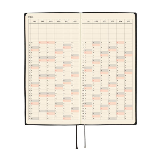Hobonichi Weeks English Tall & Slim White Line- Black
