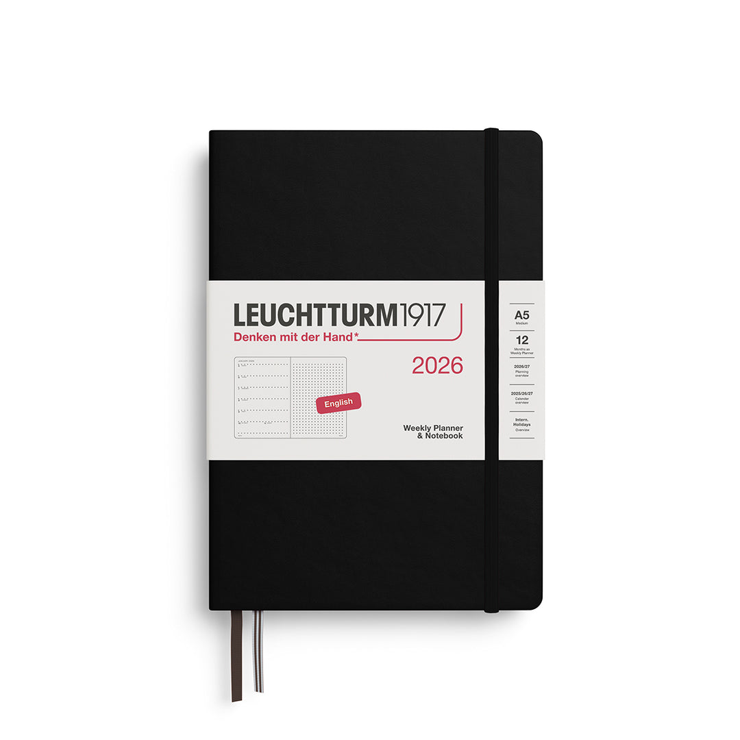 Leuchtturm1917 A5 Weekly Planner &amp; Notebook Dotted Medium 2026 - Black