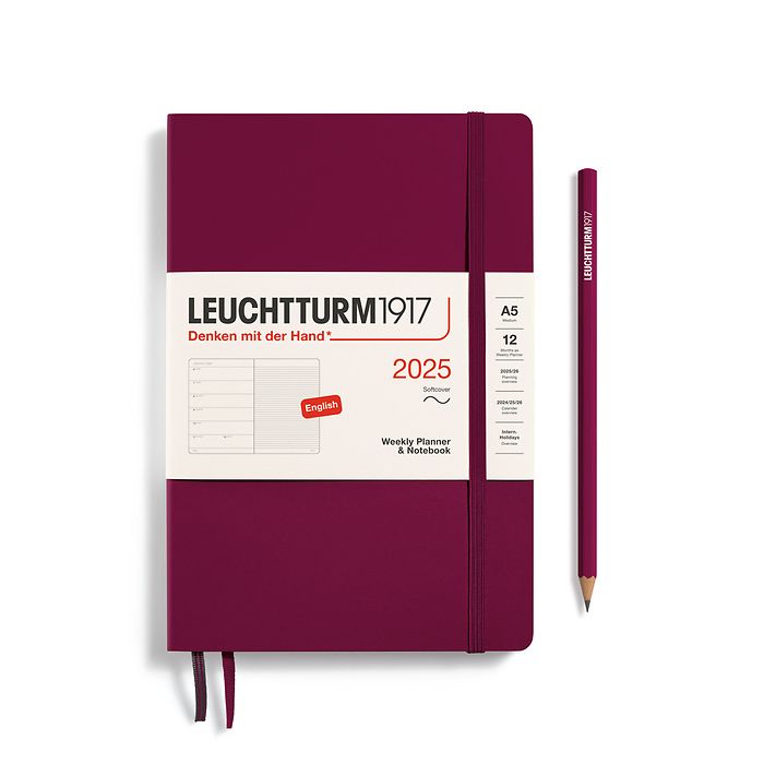 Leuchtturm1917 Weekly Planner and Notebook 2025 - 12 Month - English Medium A5