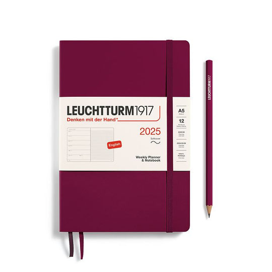 Leuchtturm1917 Weekly Planner and Notebook 2025 - 12 Month - English Medium A5