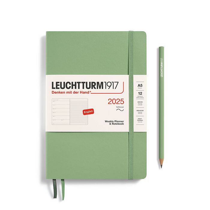 Leuchtturm1917 Weekly Planner and Notebook 2025 - 12 Month - English Medium A5