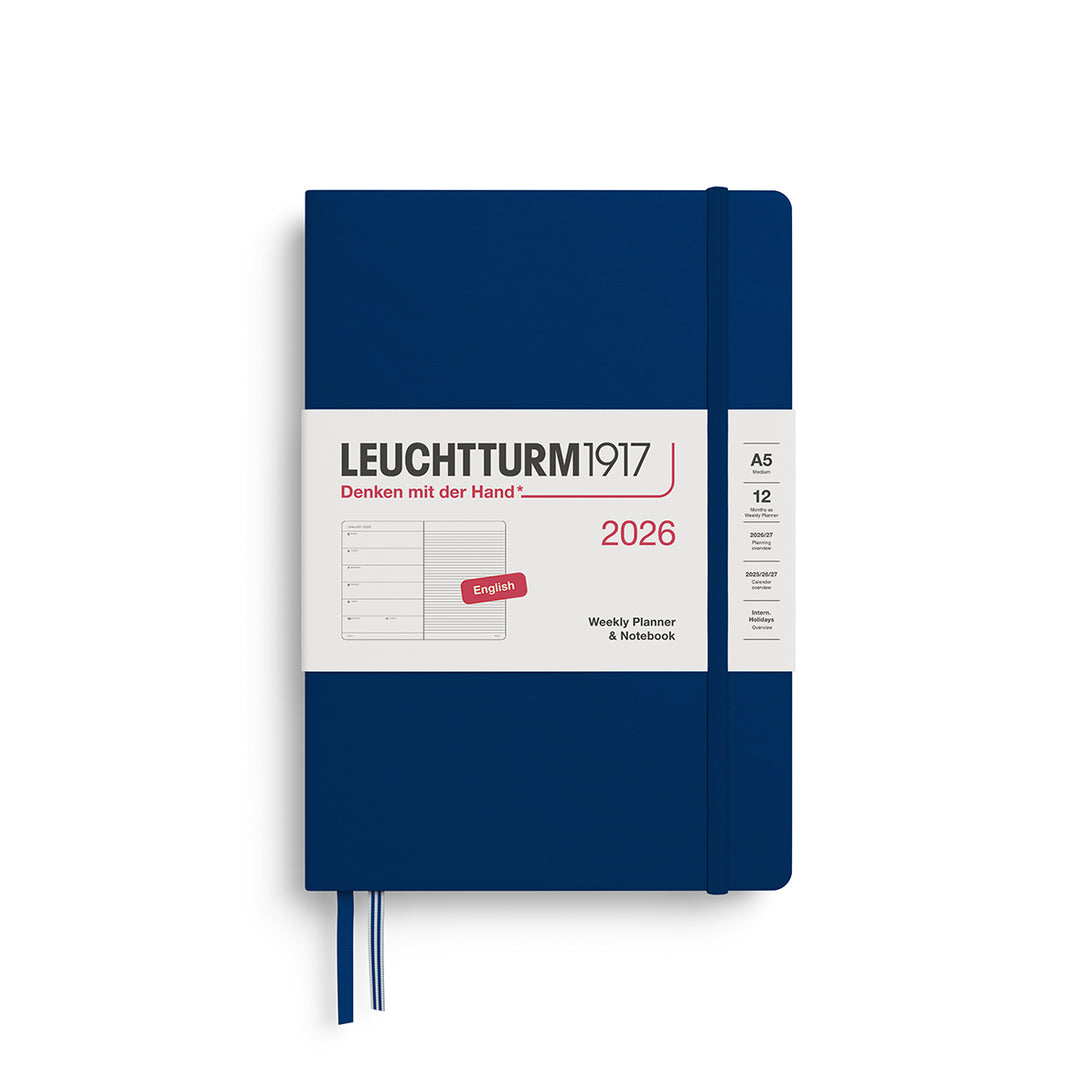 Leuchtturm1917 A5 Weekly Planner & Notebook Medium 2026 - Navy