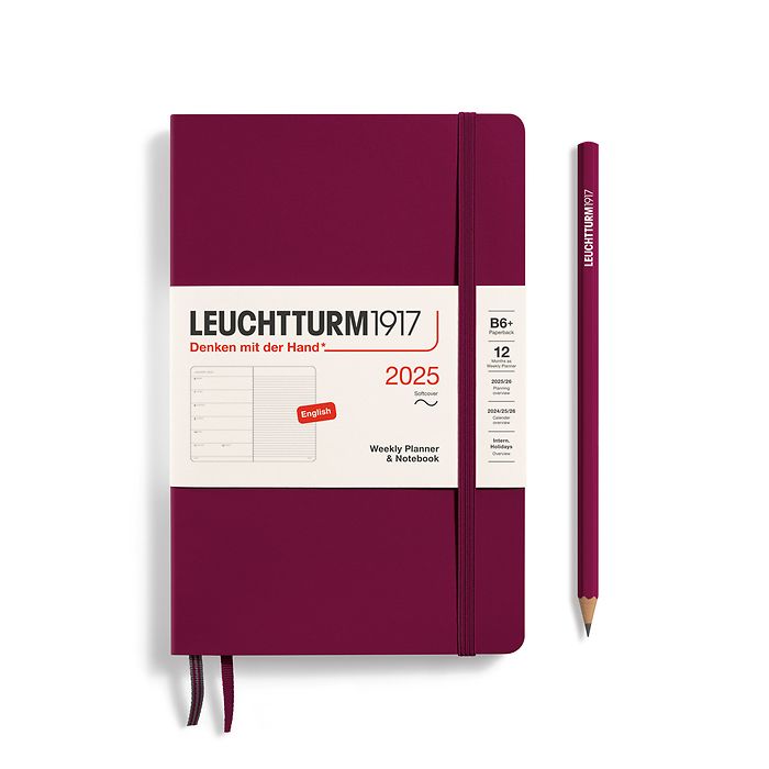 Leuchtturm1917 Softcover Weekly Planner and Notebook 2025 - 12 Month - English Paperback B6+