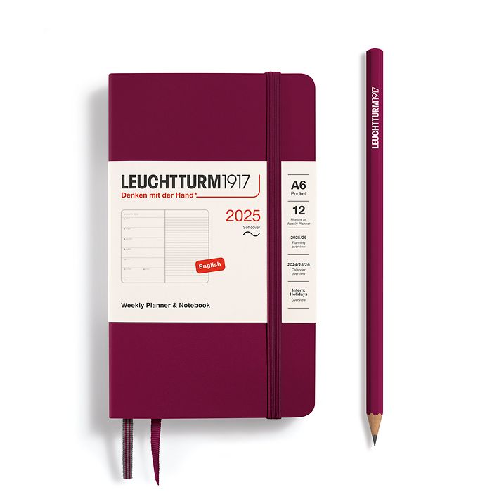 Leuchtturm1917 Weekly Planner and Notebook 2025 - 12 Month - English Pocket A6