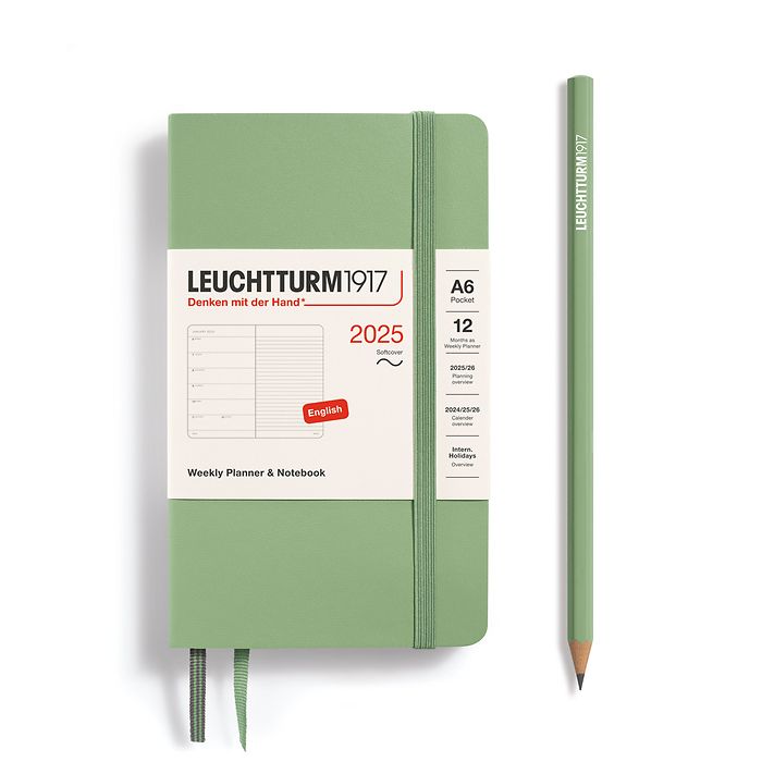 Leuchtturm1917 Weekly Planner and Notebook 2025 - 12 Month - English Pocket A6