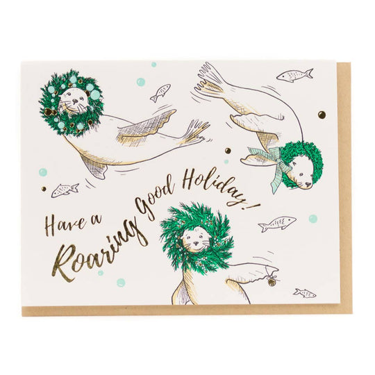 Holiday Roaring Sea Lions Card: Single Card